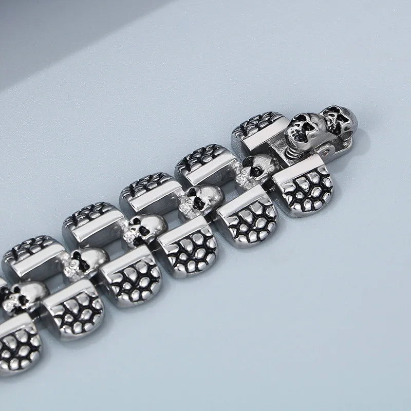 KALEN 220mm Men Punk Flexible Stainless Steel Skull Charm Links Bracelet