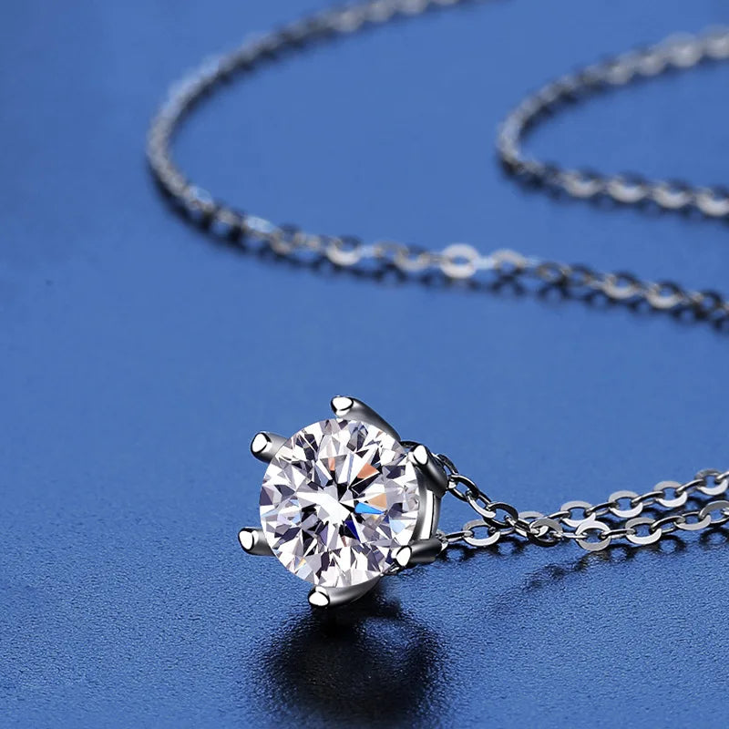 Factory Custom Minimalist 925 Sterling Silver Six Claw Set Round Cut 1 Carat Colorful Moissanite Pendant Necklaces Women