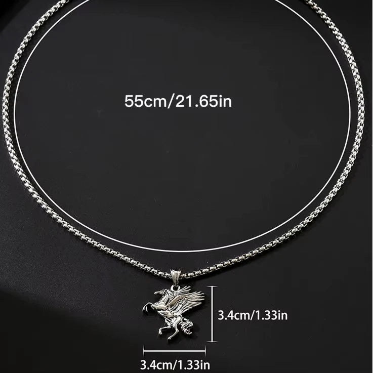 Hip Hop Punk Animal Horse Pegasus Wing Party Feather Stainless Steel Fashion Jewelry Pendant Necklaces for Men Wholesale