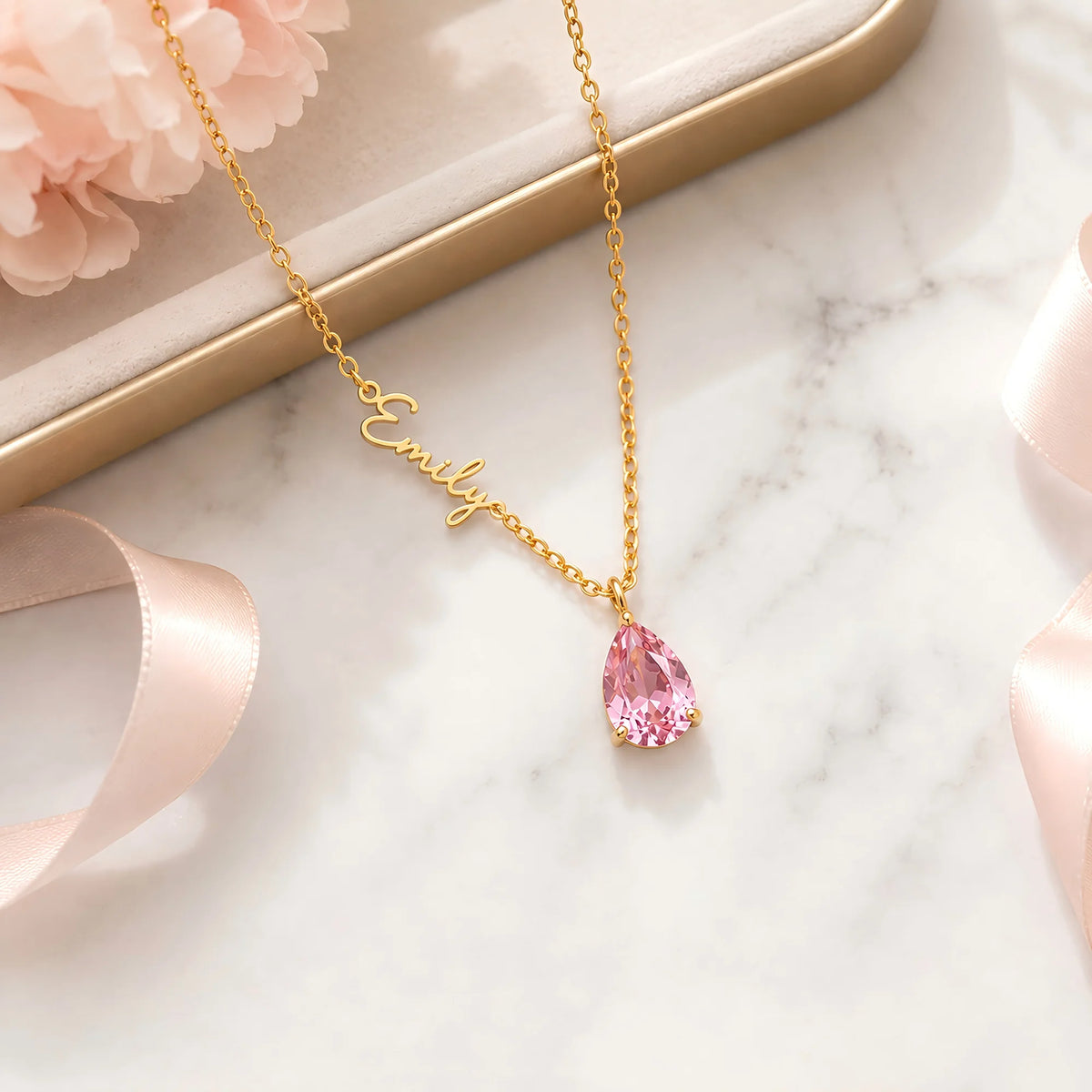 Waterproof Stainless Steel Custom Birthstone Name Necklace with CE RoHS Certified PVD Gold Plated Jewelry for Brand Dropshipping