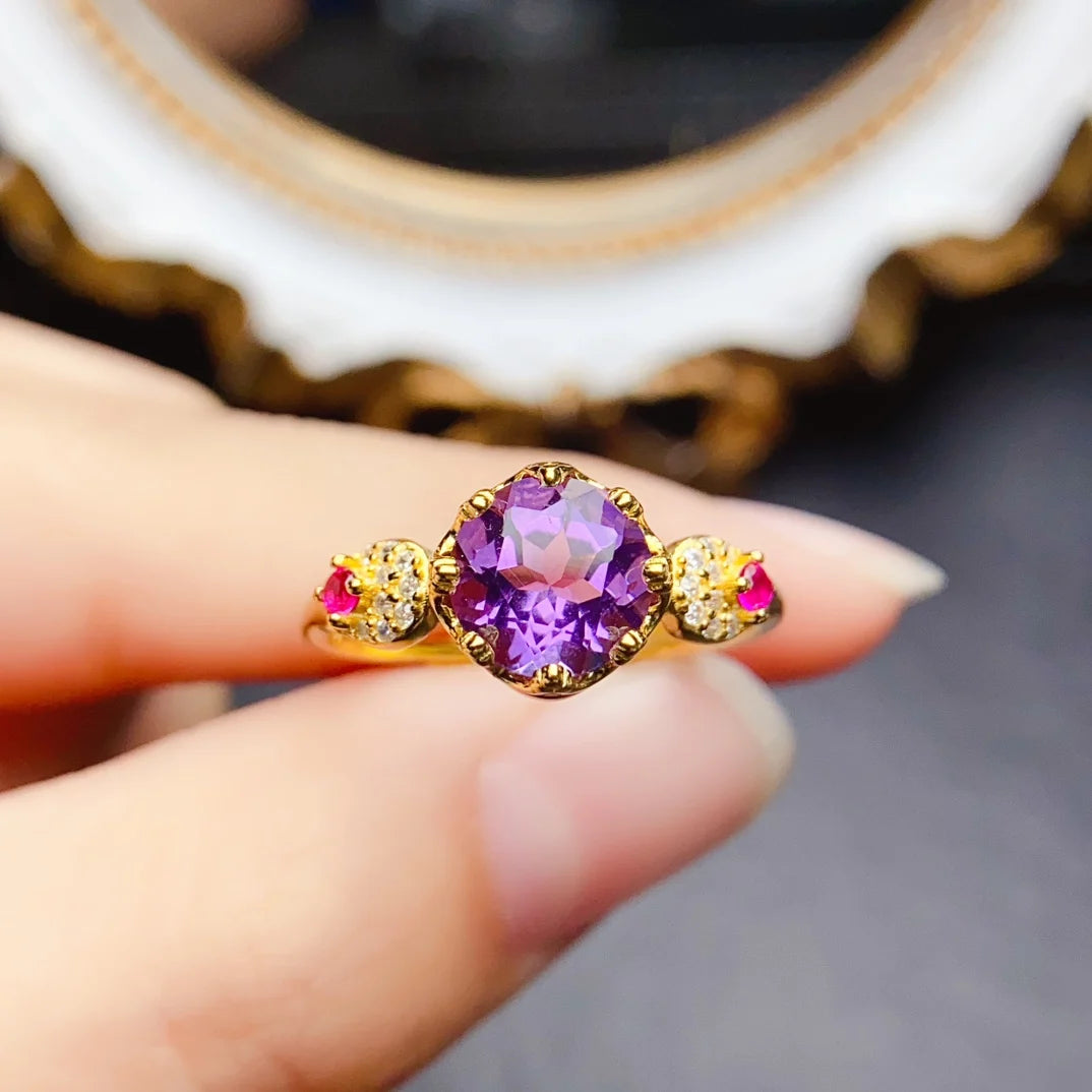 S&S Amethyst Stacking Ring Set | 925 Sterling Silver | Three-Piece Thin Band Collection | S&S Collection