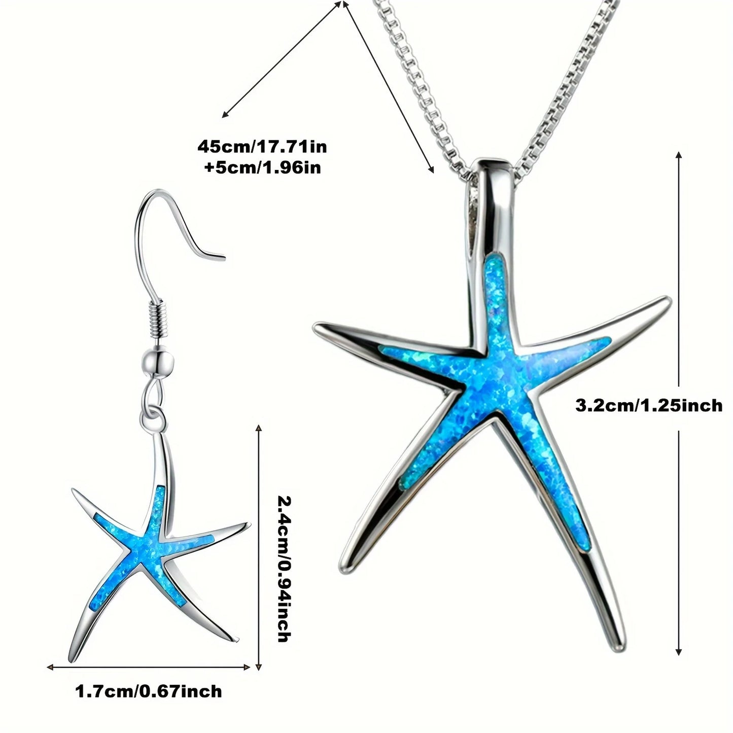 Marine Star Opal Jewelry Set Blue Fire Opal Sea Star Necklace & Earrings Coastal Pet Lover Bulk Gifts