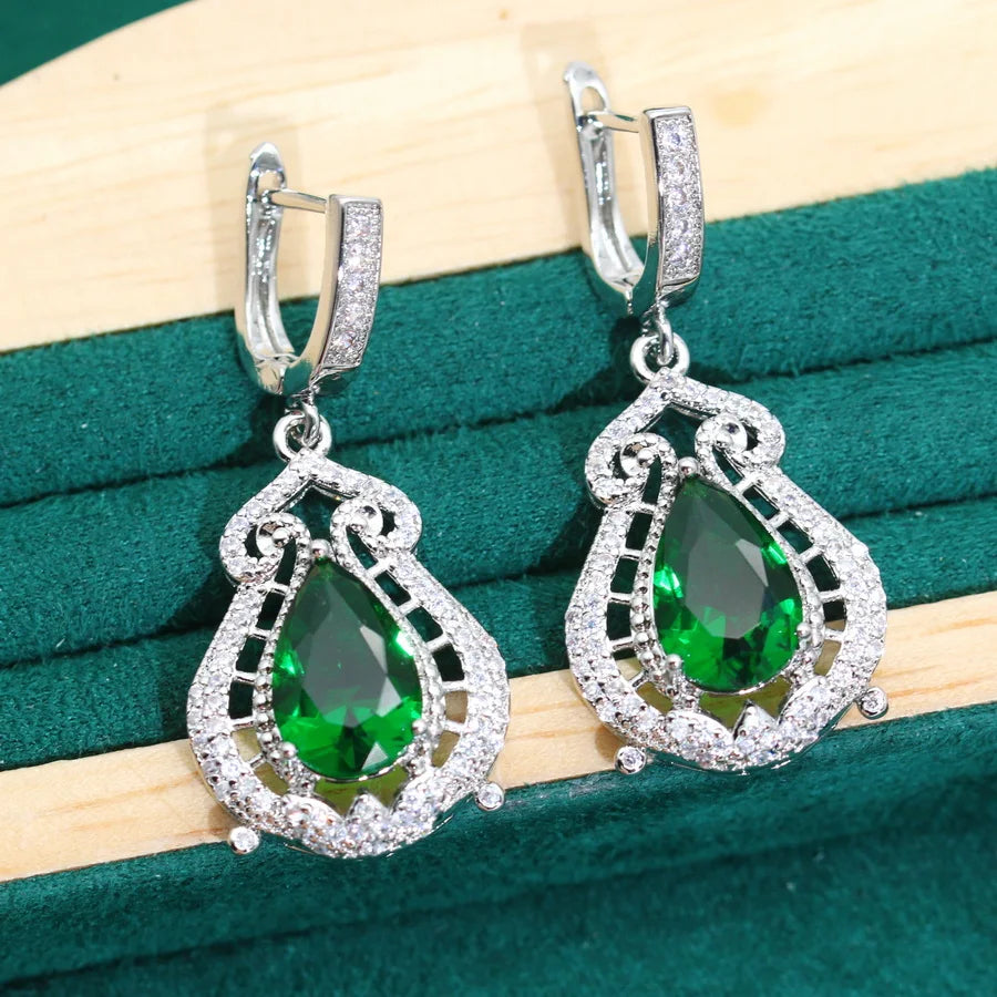 XOTICA 2024 Green Crystal Women's 925 Silver Jewelry Sets Classic Wedding Earrings Rings Bracelets Pendant Necklace for Parties