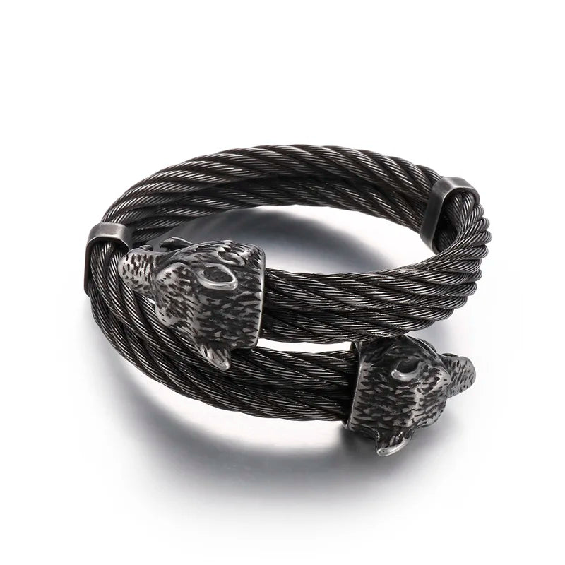 KALEN Punk Silver/Gold/Black/Oxidized Black Stainless Steel Wolf Head Cuff Bangle Bracelet
