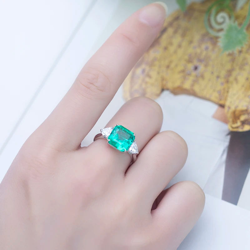 Gemfiori Messi Jewelry MSR-645 18K Gold Three Stone Engagement Ring 3CT Asscher Cut Lab Grown Emerald Ring