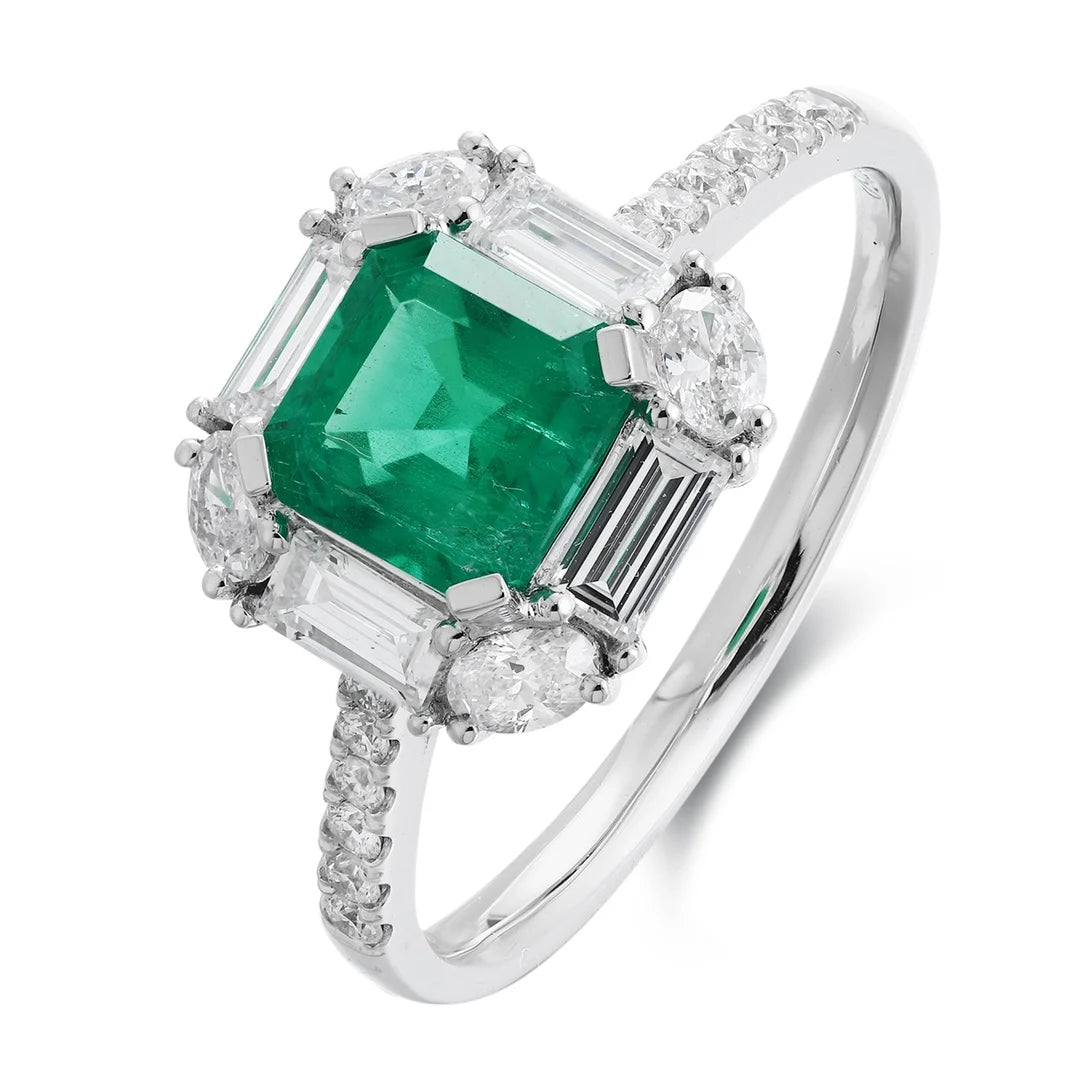 Gemfiori Top-quality Lab Grown Emerald Diamond Platinum Ring for Wedding Party the Best Choice Exquisite and Luxurious Ring