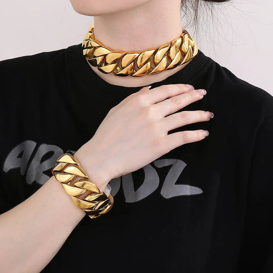 European American Hip-Hop Fashion Coarse Cuban Chain Necklace Men Women 316L Stainless Steel Cross-Border Bracelet