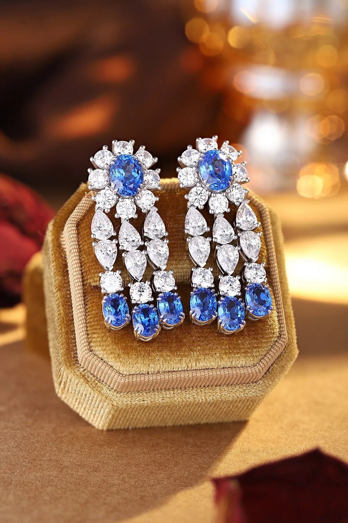 Gemfiori Custom Cobalt Spinel Drop Vintage Lab Grown Gemstone Rhodium Plated 925 Sterling Silver Earrings for Her Gift Ideas