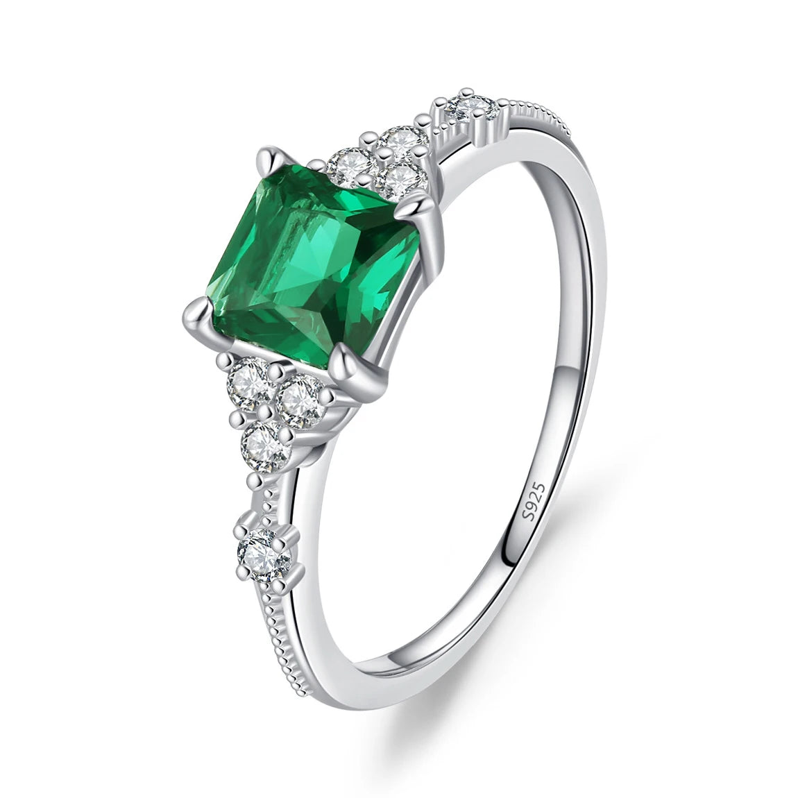 Wholesale 925 Sterling Silver Emerald 5A 8A Zirconia Ring Women Engagement Wedding Rings Custom Jewelry Manufacturing Supplies