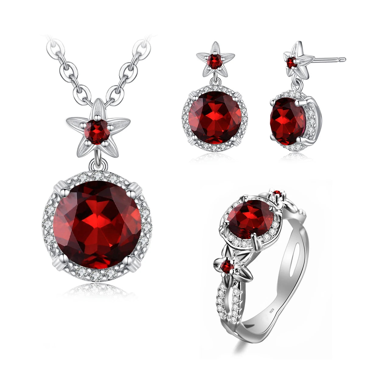 Szjinao Vintage Jewelry Manufacturer Women's Boho Flower Earrings and Pendant Set 925 Sterling Silver Emerald Engagement Style