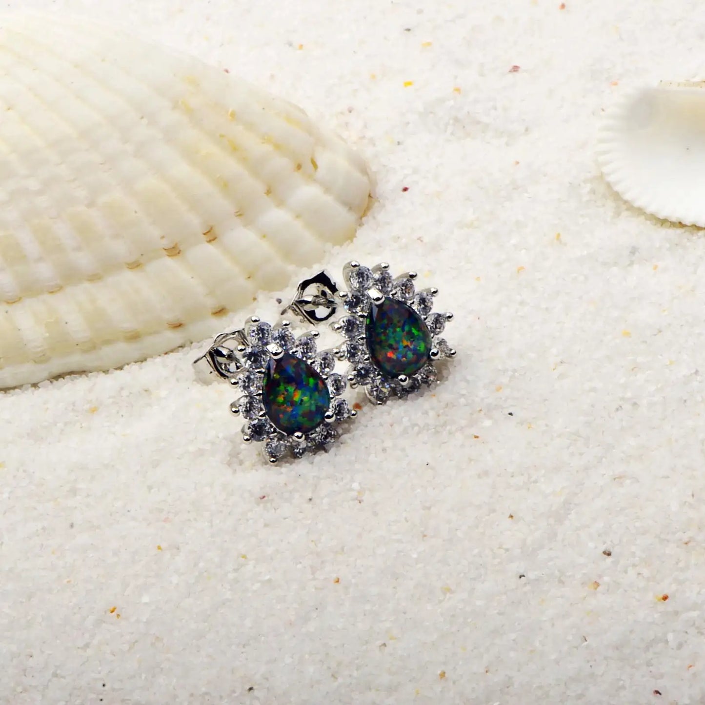 Viral Brass Opal Water Drop Beach Stud Earrings Shimmering Ocean-Inspired Bohemian Style Handmade Women's Gift Antique Bronze