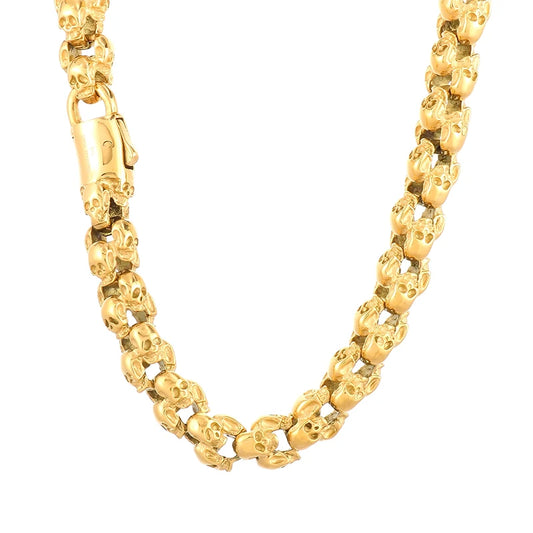 REBEL Men 650mm Punk Gold/Silver/Black Stainless Steel Skull Links Necklace