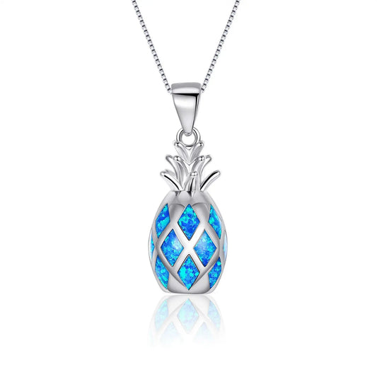 Aobao Pineapple Necklace Pineapple Pendant Copper Alloy Link Chain Opal Necklace Gift