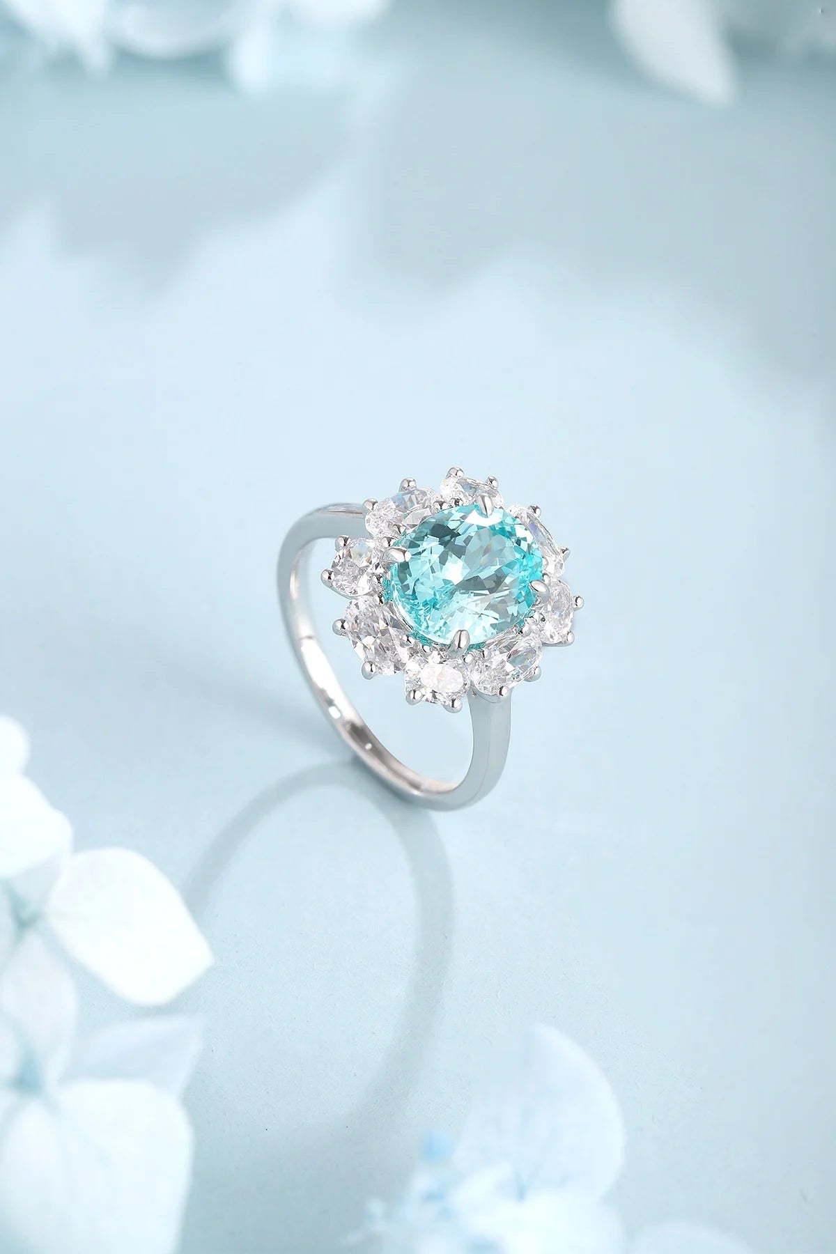 Gemfiori S925 Silver Cultivated Paraiba Ring Main Stone: 4.53CT Side Stones:2.71CT Weight: 4.36g