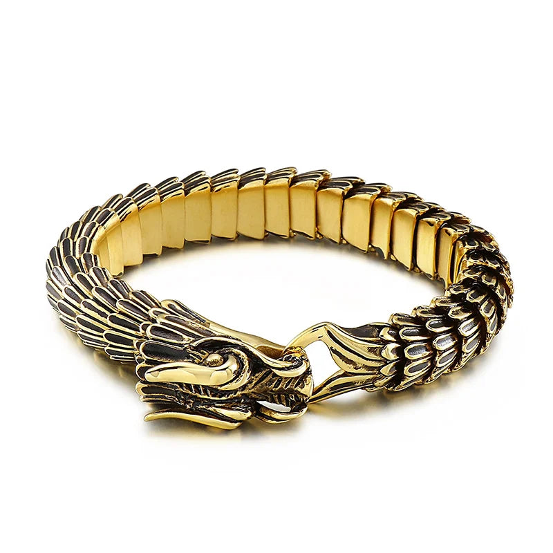 REBEL Custom Black Titanium Stainless Steel Dragon Bracelet Animal Zodiac Sign