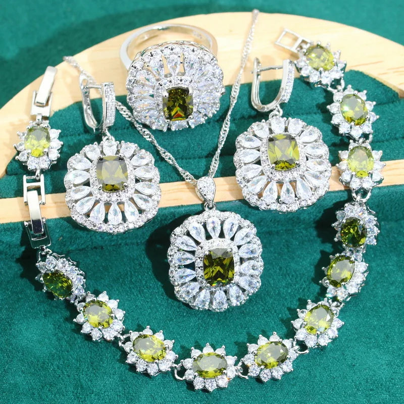 XOTICA Luxurious 925 Silver Jewelry Set for Women Blue Zircon Sapphire Earrings Necklace Pendant Ring for Wedding Birthday Gifts