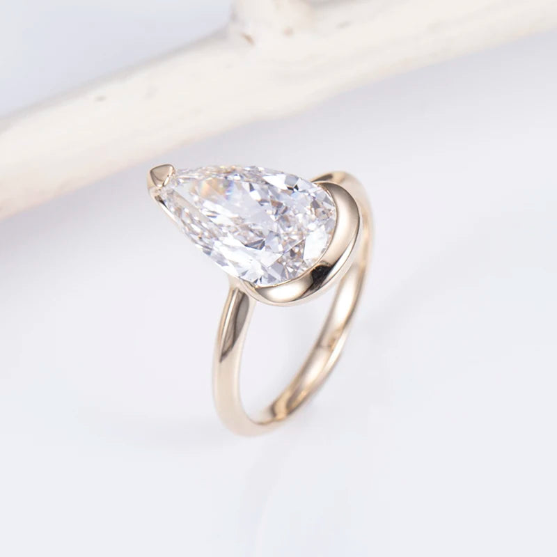 Gemfiori MSR-1507 Custom Ring Jewelry 3ct D VVS2 Engagement Ring 14k Yellow Gold Pear Cut Lab Grown Diamond Ring