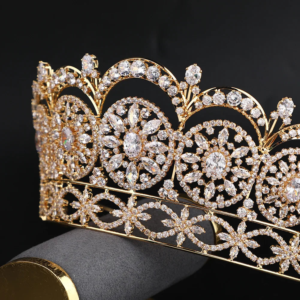 ROMANTIC Big Luxury Pageant Wedding Hair Accessories Crown Miss Universe Diamond Zircon Tiara