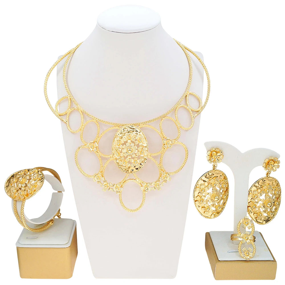 Zhuerrui 18K Gold Plated Personalized Fashion Jewelry Set Nigerian Swirl Pattern Jewelry Party Gold Wire Accessories X0004630