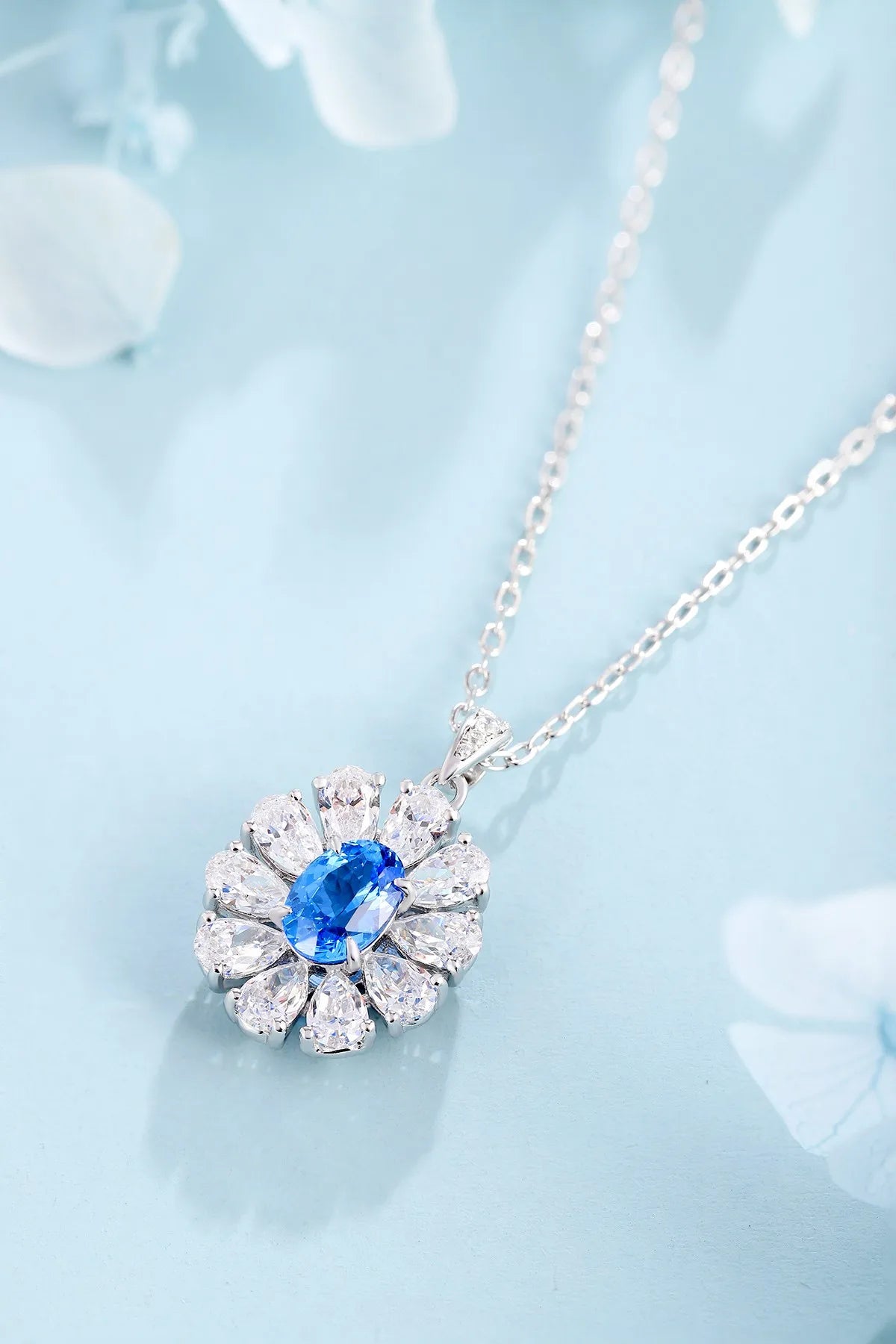 Gemfiori Anster 925 Sterling Silver High-quality Cultivated Cobalt Spinel Necklace - Suitable for Parties or As a Gift