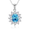 925 Sterling Silver Classic Square Blue Zircon Pendant Necklace | Luxury Blue Stone Clavicle Chain Birthday Gift for Women