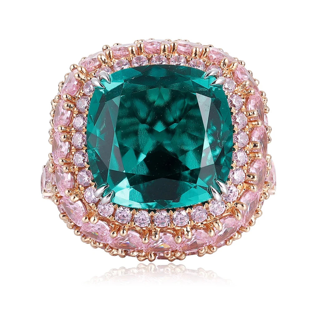 Gemfiori Custom Engagement Jewelry Lab Created Gemstone 9K 10K 14K 18K Solid Gold Women Ring Cushion Cut Lab Grown Emeral Ring