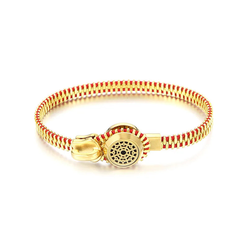 REBEL Unisex Creative Gold/Silver Stainless Steel&Jade Thread Zipper Bracelet