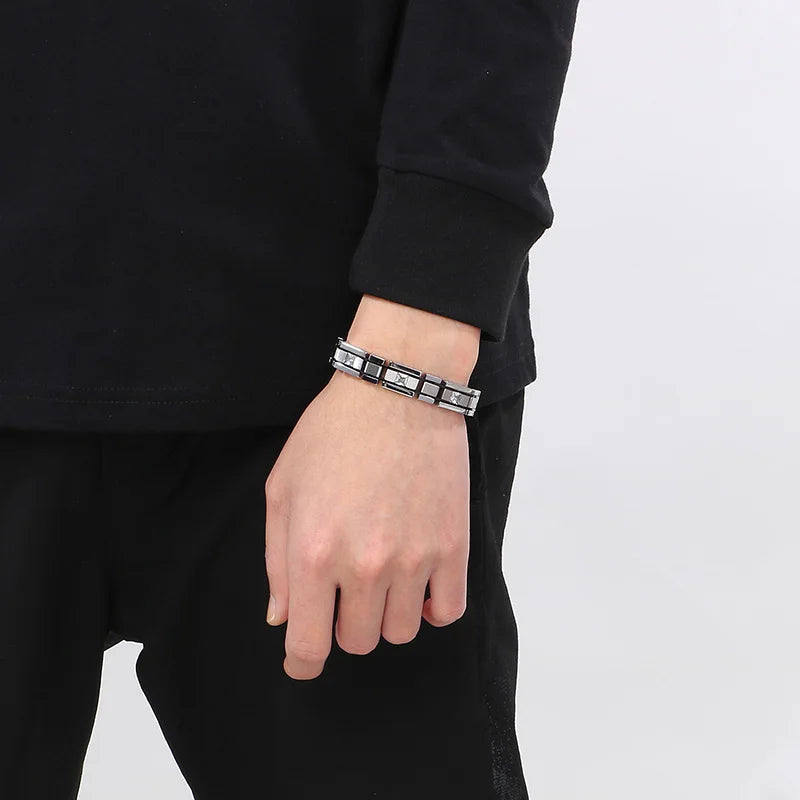 KALEN Plain Style Fashion Jewelry Bracelets Rhinestones Stainless Steel Men Bracelet Homme