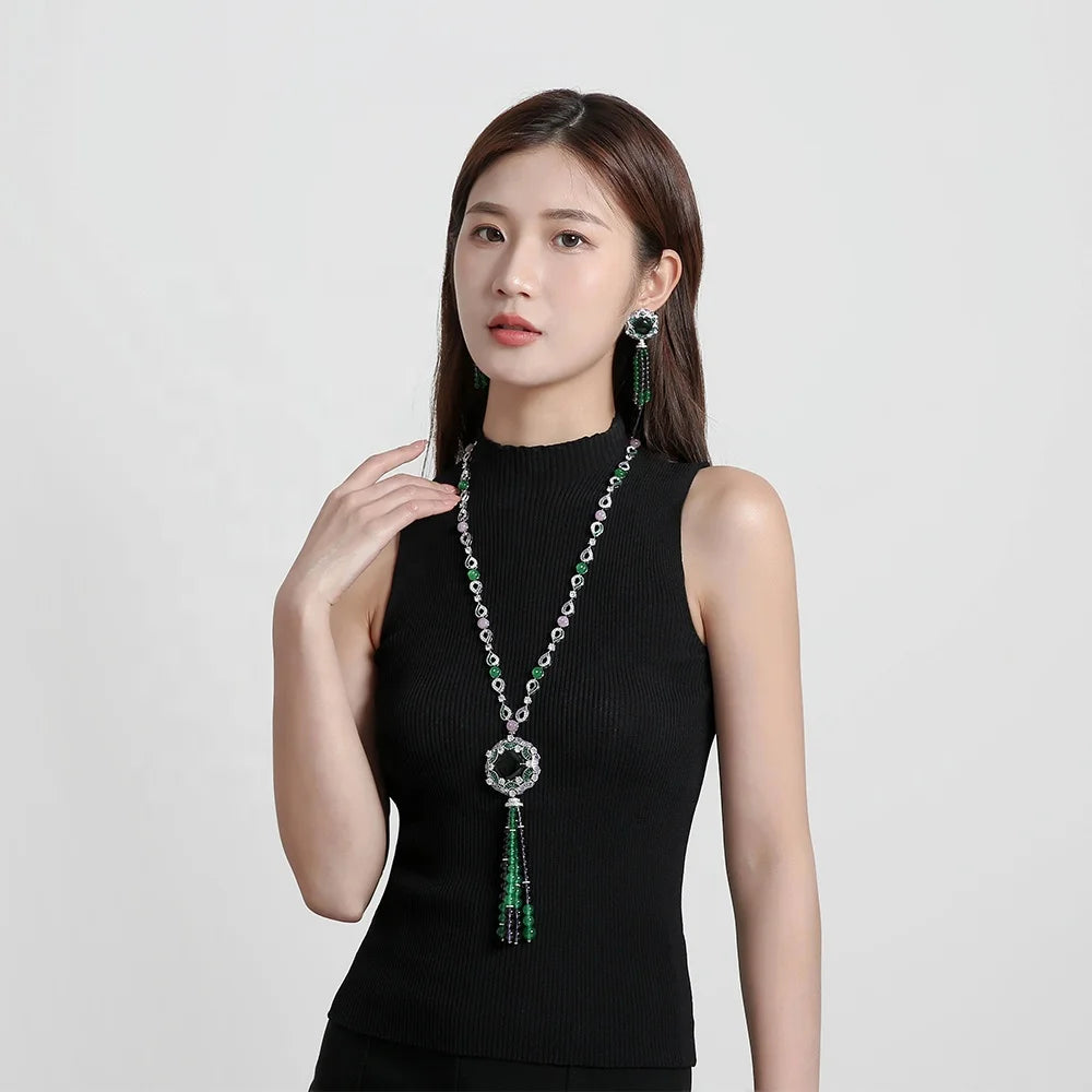 Gemfiori Tassel Design Nigerian Wedding Jewelry Sets Extra Large Jewelry Sets Necklace Earring Set for Temperamental Ladies