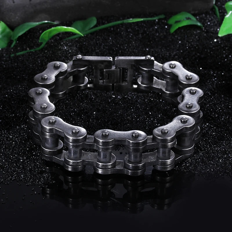 VIKING Punk Biker Chain Bracelet – Black Stainless Steel