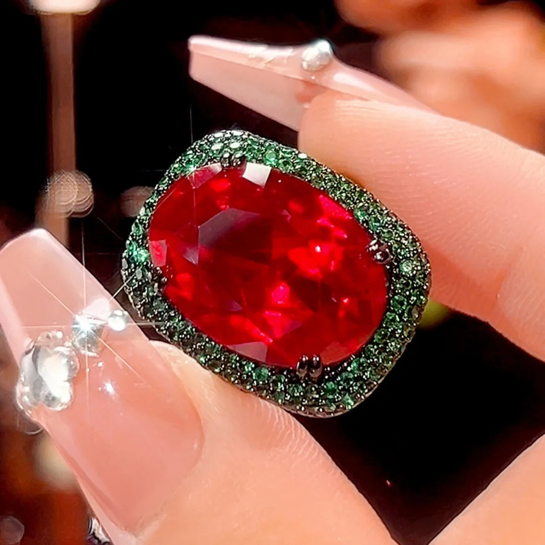 S&S Black Gold Red Corundum Zircon Jewellery Set – Pendant, Ring & Earrings – Collection