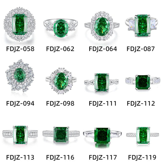 High Quality Fine Jewelry 925 Sterling Silver Green Zircon Ring for Women Gifts Emerald Luxury Women's Green Stone Ring Jewelry