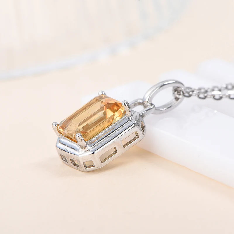 Gioiellieri Handmade 925 Sterling Silver Natural Citrine Pendant Purple Crystal Healing Stone Luxury Rhodium Plated Women's Necklace Trendy