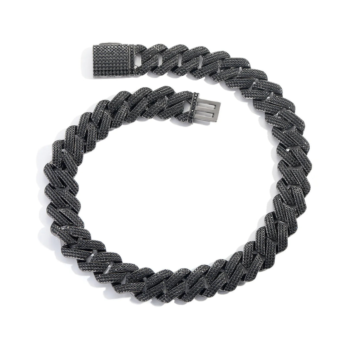 10mm-20mm Iced Out Black CZ Prong Cuban Link Chain Black Gun Plated Brass Rhombus Necklace Hip Hop Jewelry for Men