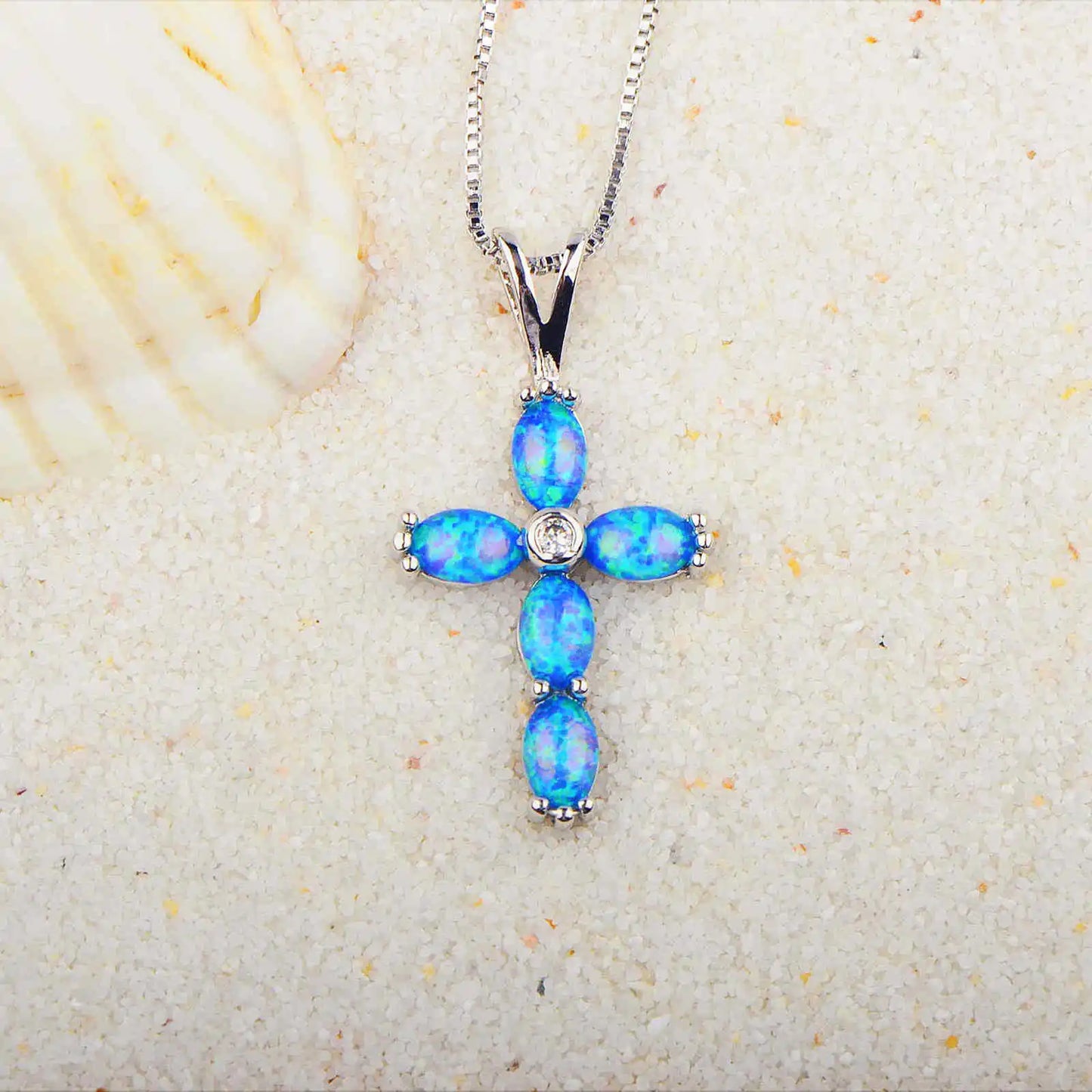 Aobao Cross Pendant Opal Necklace Jewelry Wholesale Inlaid with Opalv