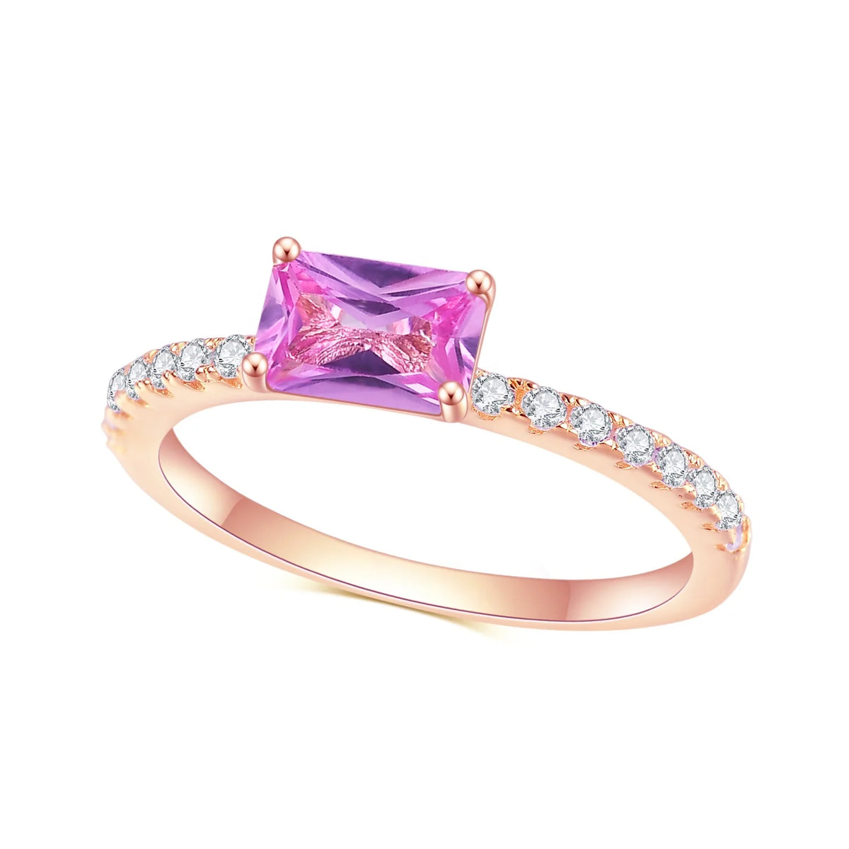 ArtistA Abiding Delicate Trendy Women Jewelry Sterling Silver 925 Rose Gold Plated Ring Lab Grown Pink Sapphire Gemstone Rings