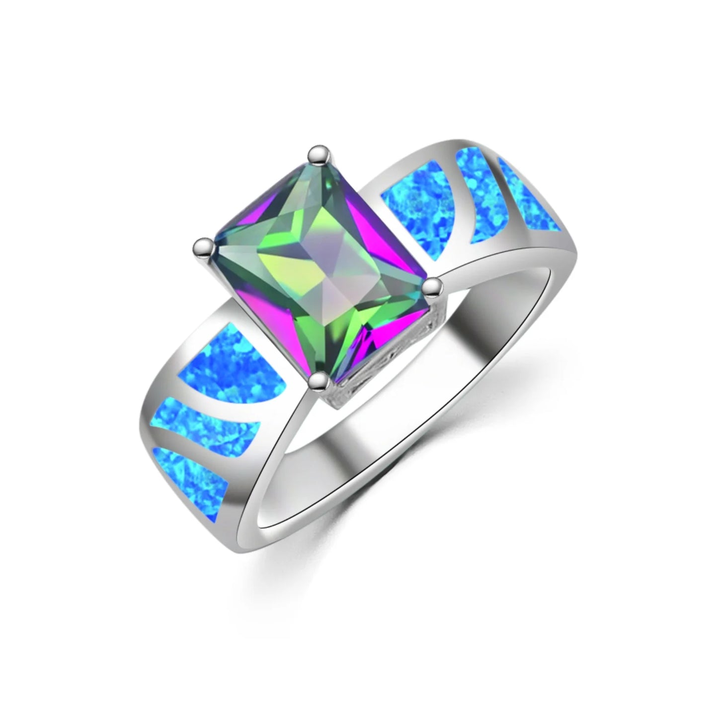 Opal Striped Ring | | Vibrant Rainbow Gem Inlay Fashion Jewelry for Men Women
