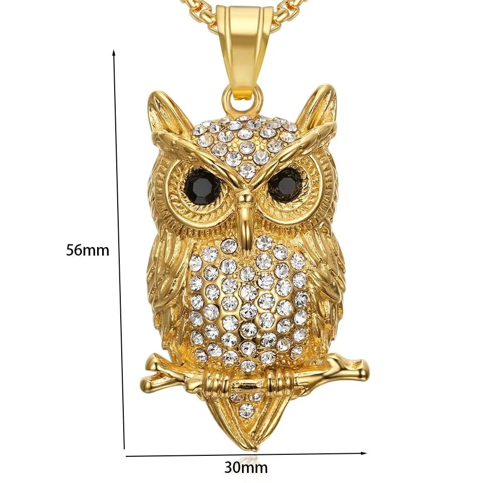 Hip Hop Viking Owl Bird Tree Branch Punk Iced Out Moissanite Pvd Stainless Steel Fashion Jewelry Pendant Necklaces Gold Plated