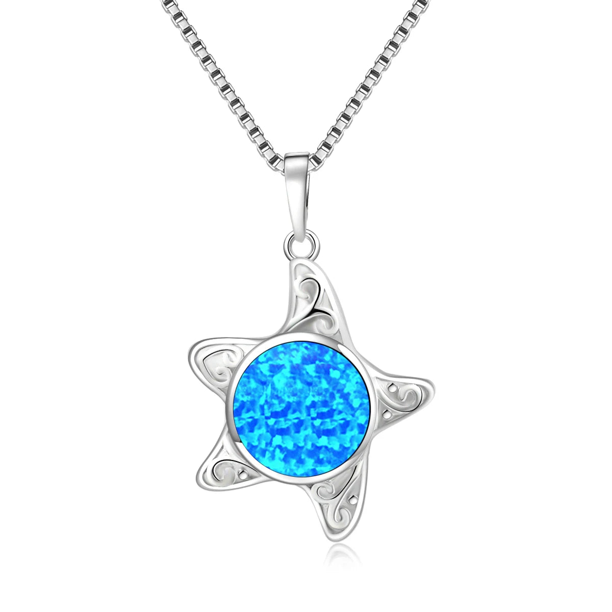 Aobao Trendy Blue Opalsea Star Sweater Chain Surfing Necklace Silver Plated Copper Alloy Inlaid Lab Created Opal