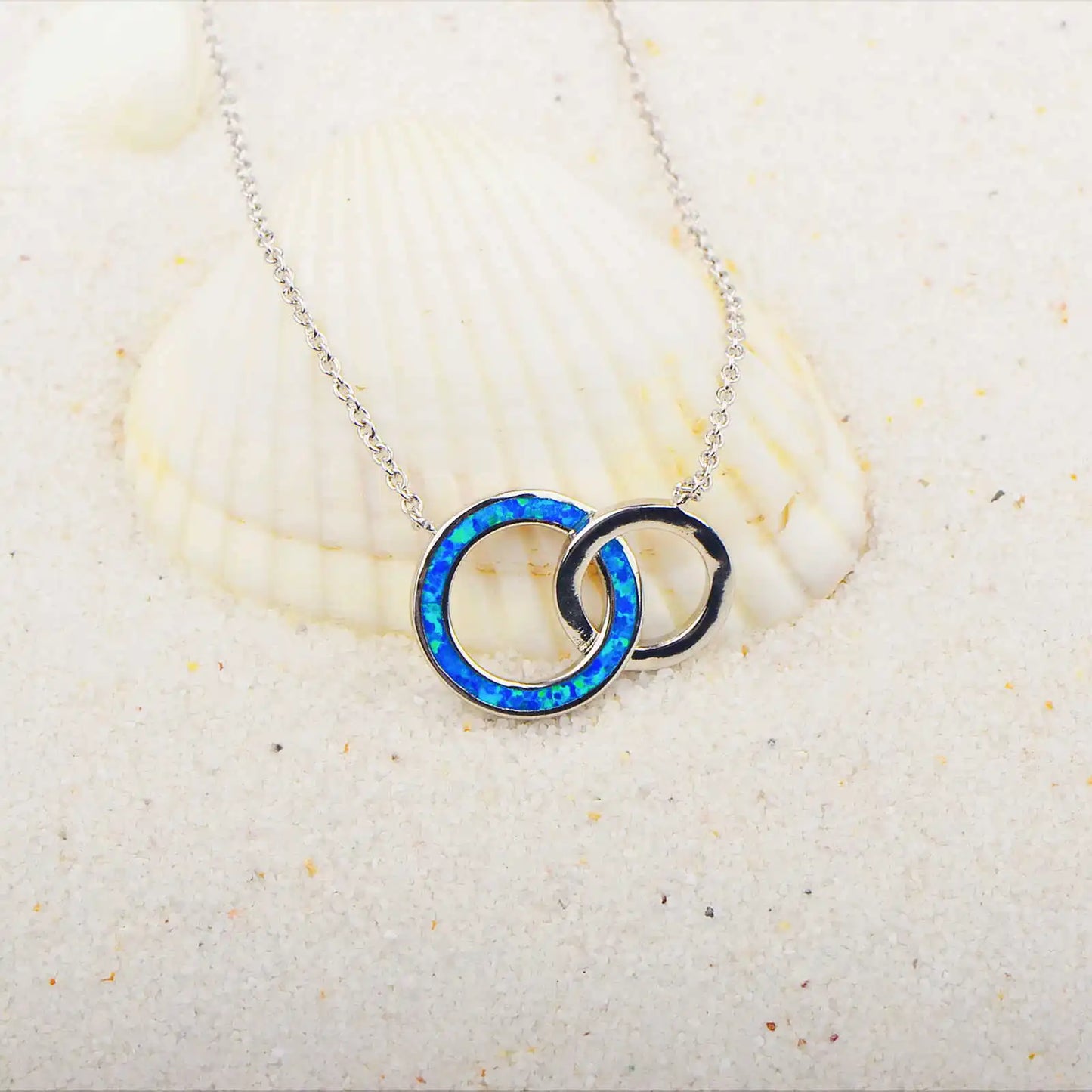 Aobao New Style Fashion Jewelry: Blue Opal Double-loop Necklace, Circular Pendant Sweater Chain, Opal