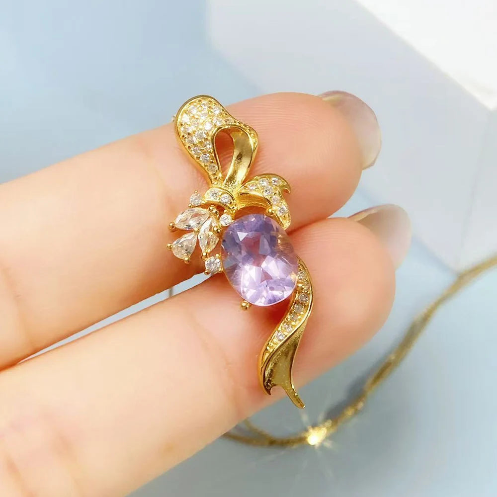 Gioiellieri Natural Lavender Amethyst Pendant with S925 Sterling Silver for Women Genuine Gemstone Fine Jewelry Gift for Anniversary