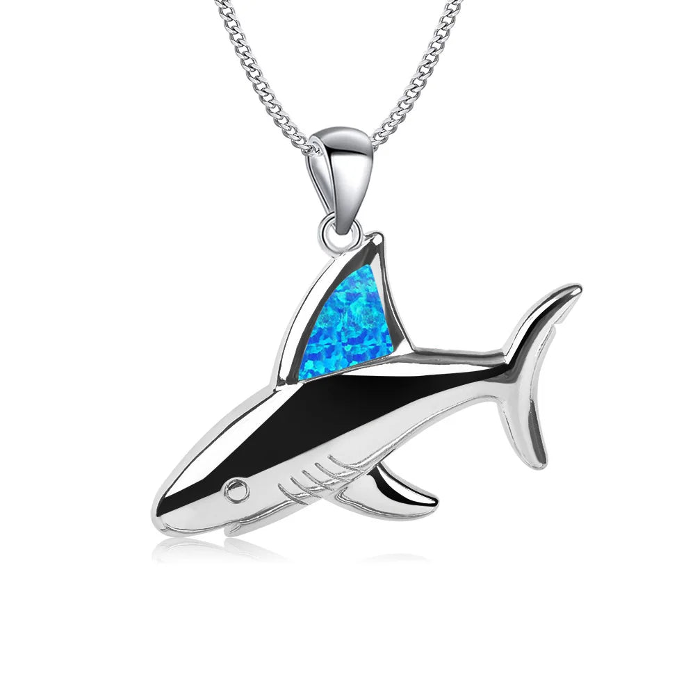 Aobao Blue Opal Shark Fin Collar Chain Hawaiian Style Euro American Trendy Opal Pendant Sweater Chain Bulk