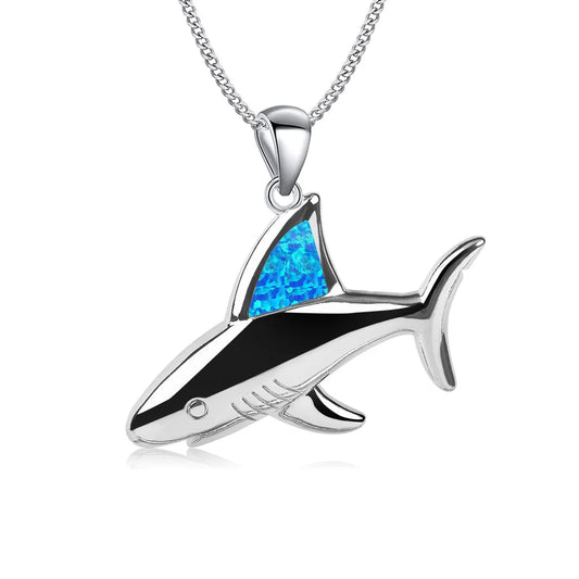 Aobao Blue Opal Shark Fin Collar Chain Hawaiian Style Euro American Trendy Opal Pendant Sweater Chain Bulk