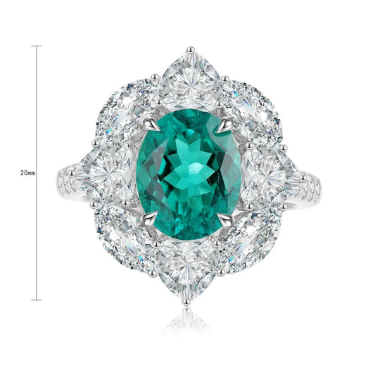 Gemfiori Jewelry Trendy High Quality S925 Silver Cultivated Emerald Ring Unisex Engagement Ring for Wedding Party or Gift