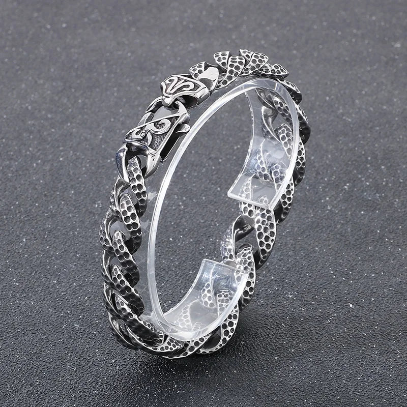 KALEN Fine Gothic Jewelry Fashion Bracelets Men Stainless Steel Pitted Cuban Links Bracelet Bangle