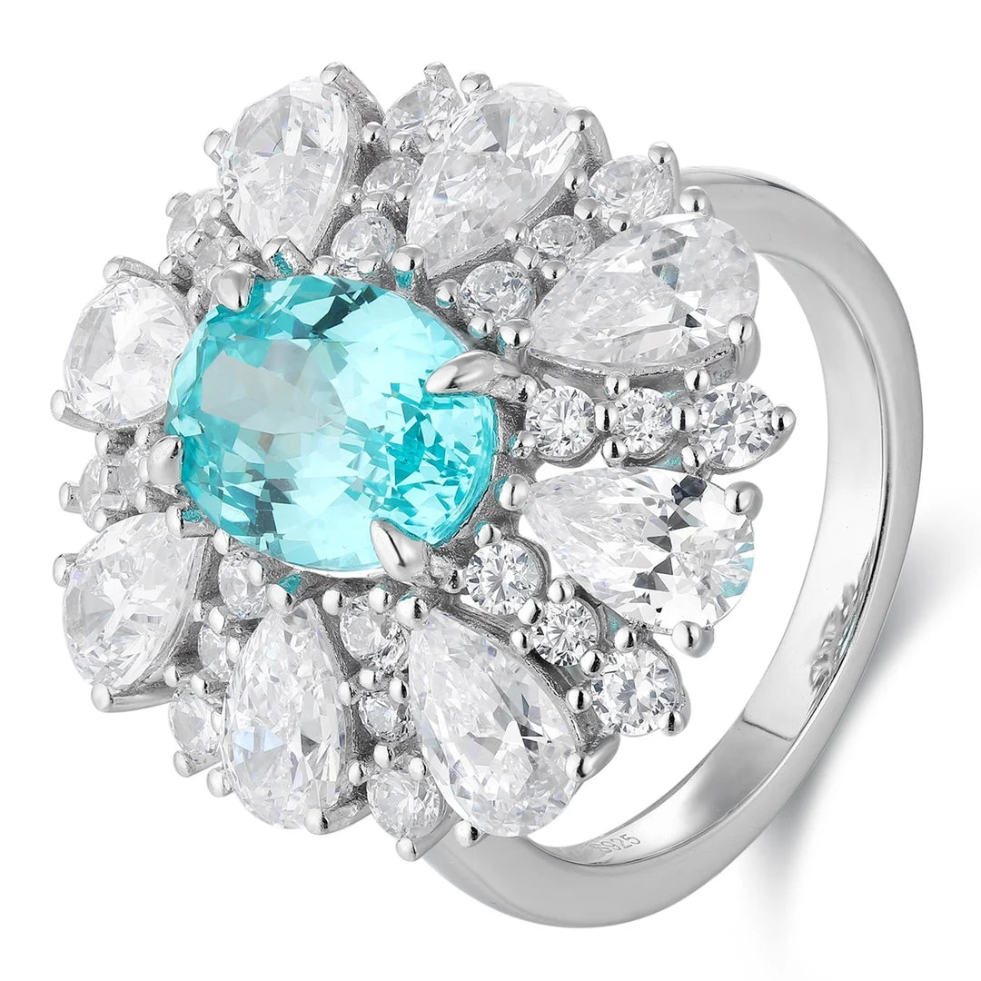 Gemfiori Jewelry Trendy High Quality S925 Silver Cultivated Paraiba Ring Unisex Engagement Ring for Wedding Party or Gift