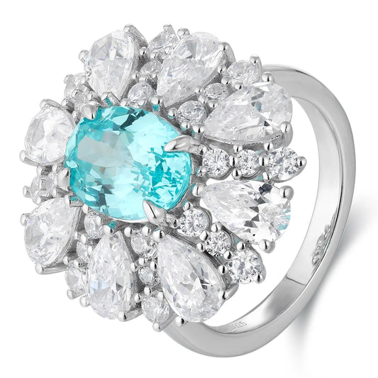 Gemfiori Jewelry Trendy High Quality S925 Silver Cultivated Paraiba Ring Unisex Engagement Ring for Wedding Party or Gift