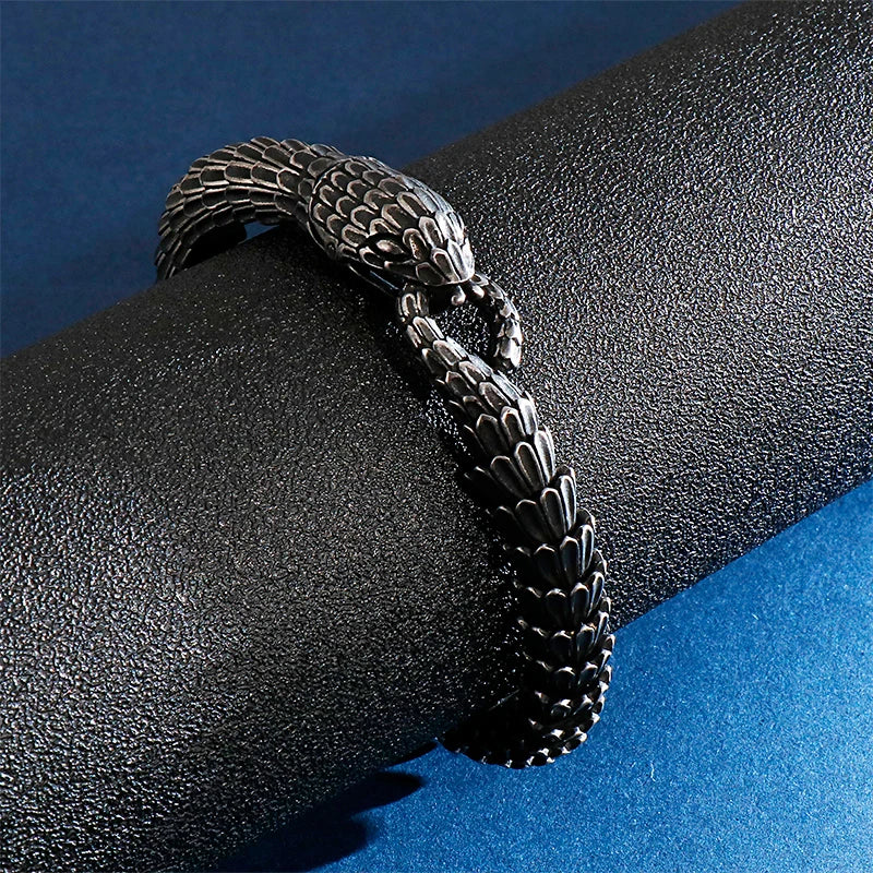 VIKING Mens Vintage Punk Snake Bracelet – Black Stainless Steel
