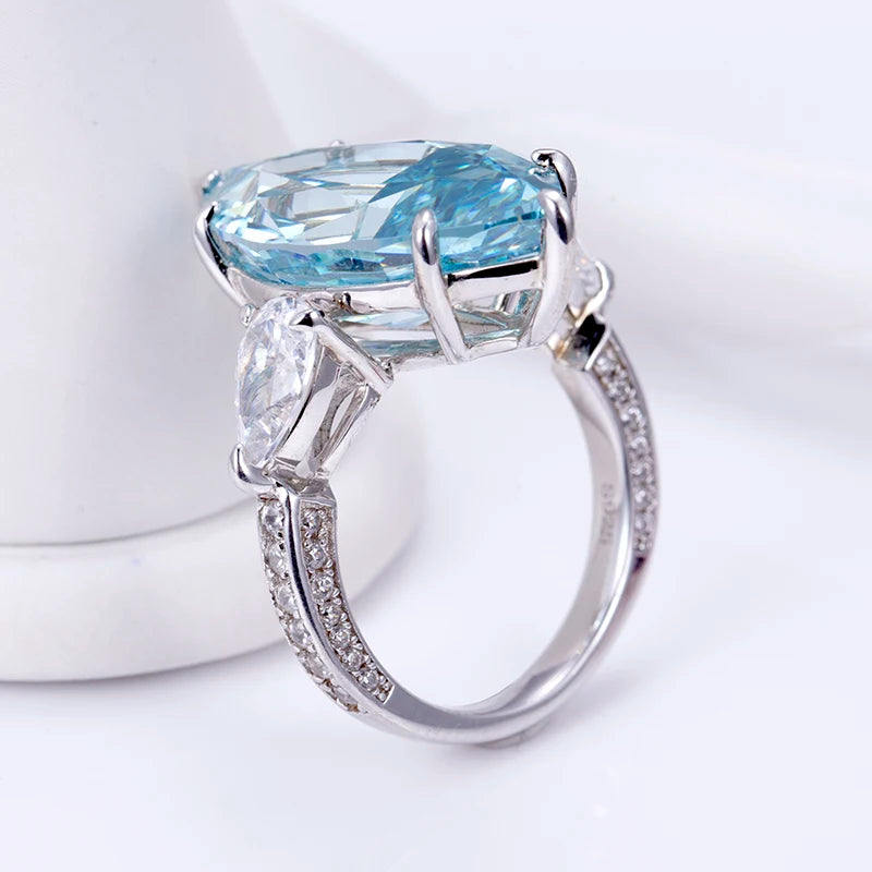Messi Jewelry MSR-949 Silver Gold/Rose/White Big Carat Cubic Zirconia Diamond Ring Blue Marquise High Carbon Diamond Ring