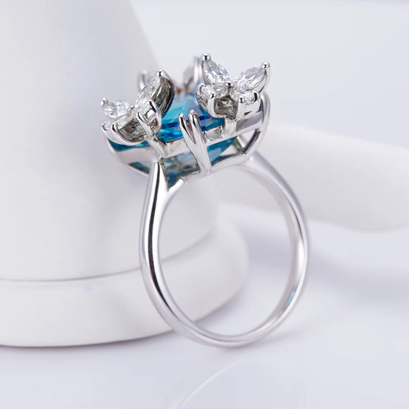 Messi Jewelry MSR-948 High Carbon Cubic Zircon Blue Diamond Ring Jewelry S925 Emerald Cut   Engagement Wedding Ring
